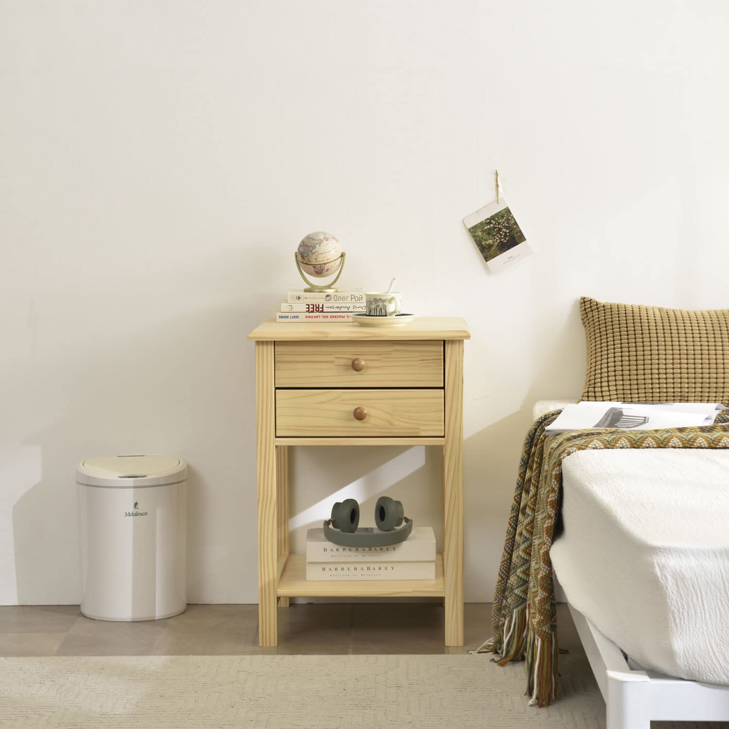 Better Home Products Solid Pine Wood 2 Drawer Nightstand In Natural